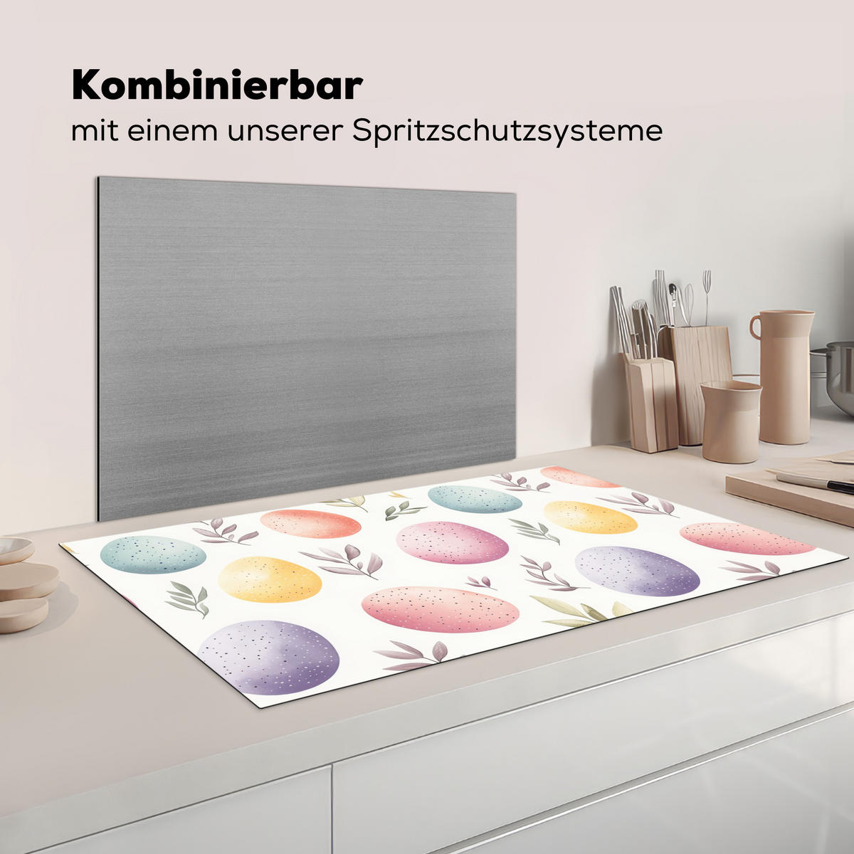 HERDABDECKPLATTE Eier - Bunt - Muster Induktionsschutz 91.6x52.7 cm - Weiß, Kunststoff (91.6/52.7/0.2cm) - MuchoWow