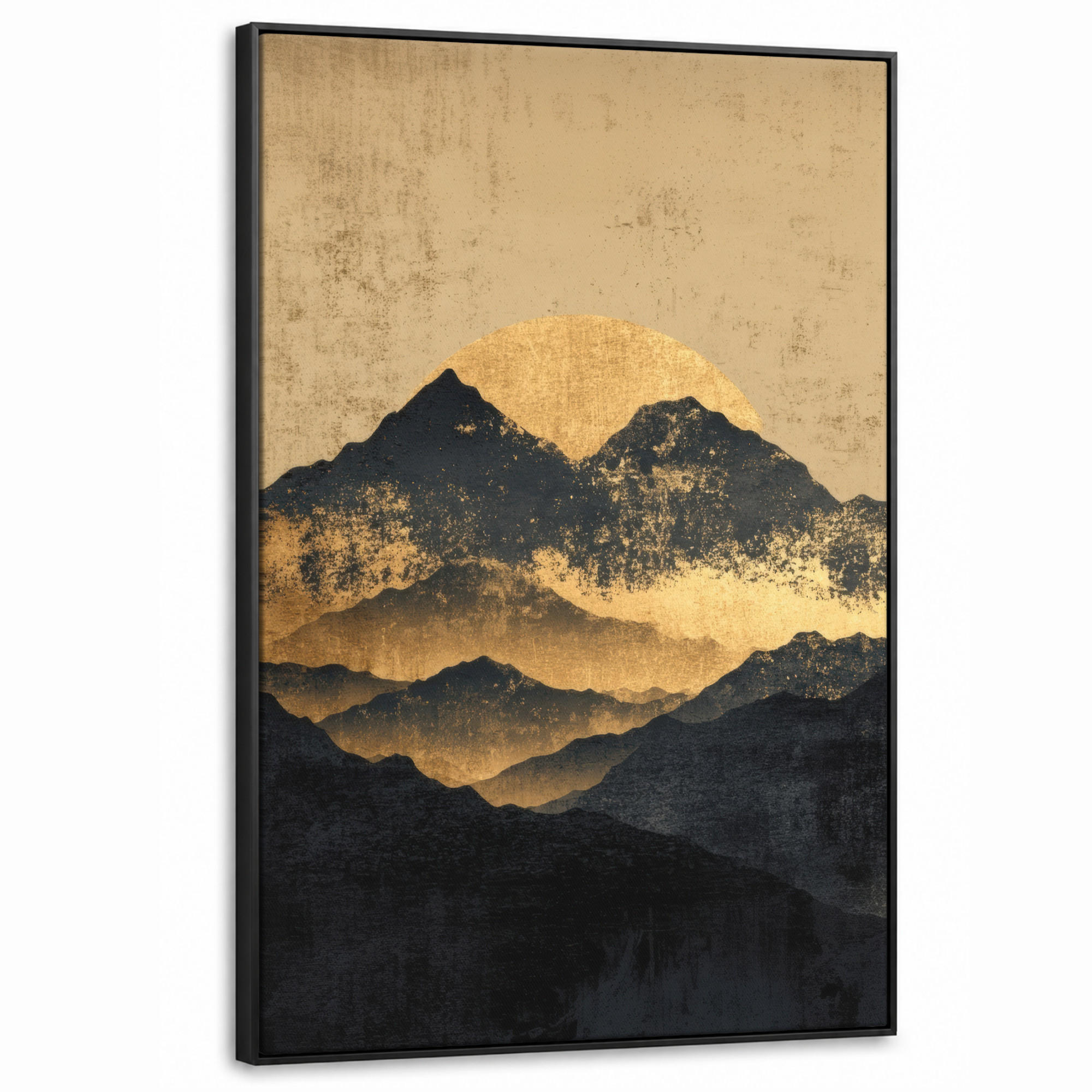 LEINWAND Bilder mit Rahmen - Goldene Berge bei Mondschein - 100x150 - Goldfarben, Textil (100/150cm) - MuchoWow
