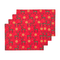 TISCHSET Rentier 4er-Set, rote Platzsets Weihnachten 30/45 cm - Rot, Textil (30/45cm) - Homescapes