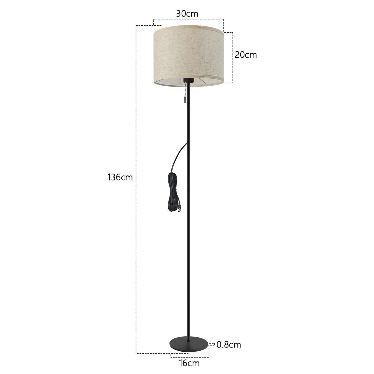 LED STEHLAMPE Liora 30/16/136 cm - Schwarz, Textil/Metall (30/16/136cm) - ZMH