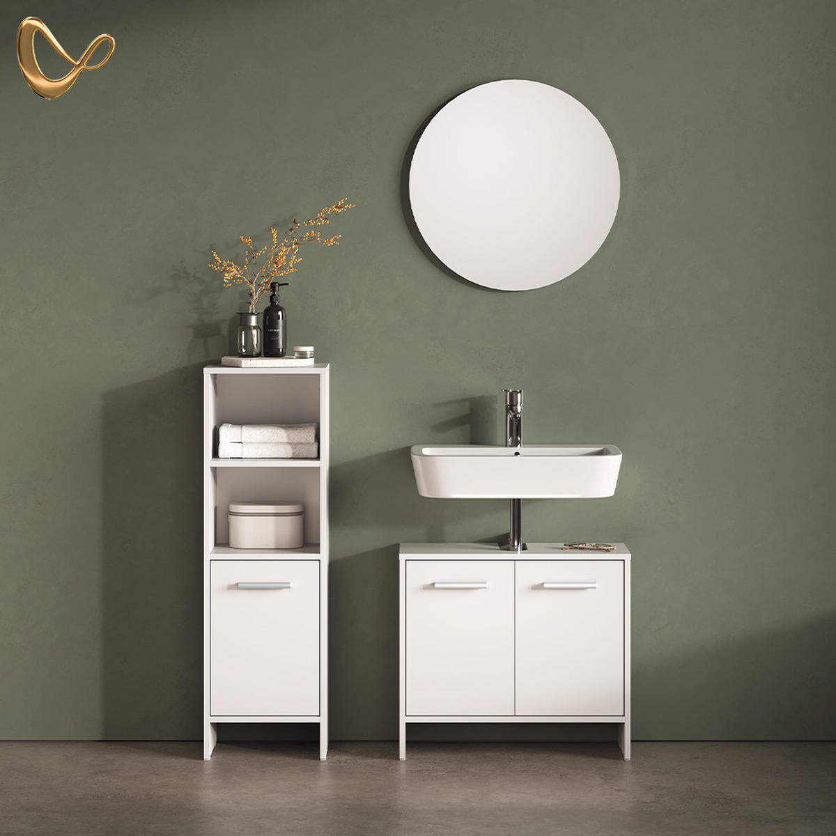 BADEZIMMERMÖBEL-SET Amalfi Weiß 2 Teile - Weiß, Holzwerkstoff (63.8/57/26.3cm) - Livinity®