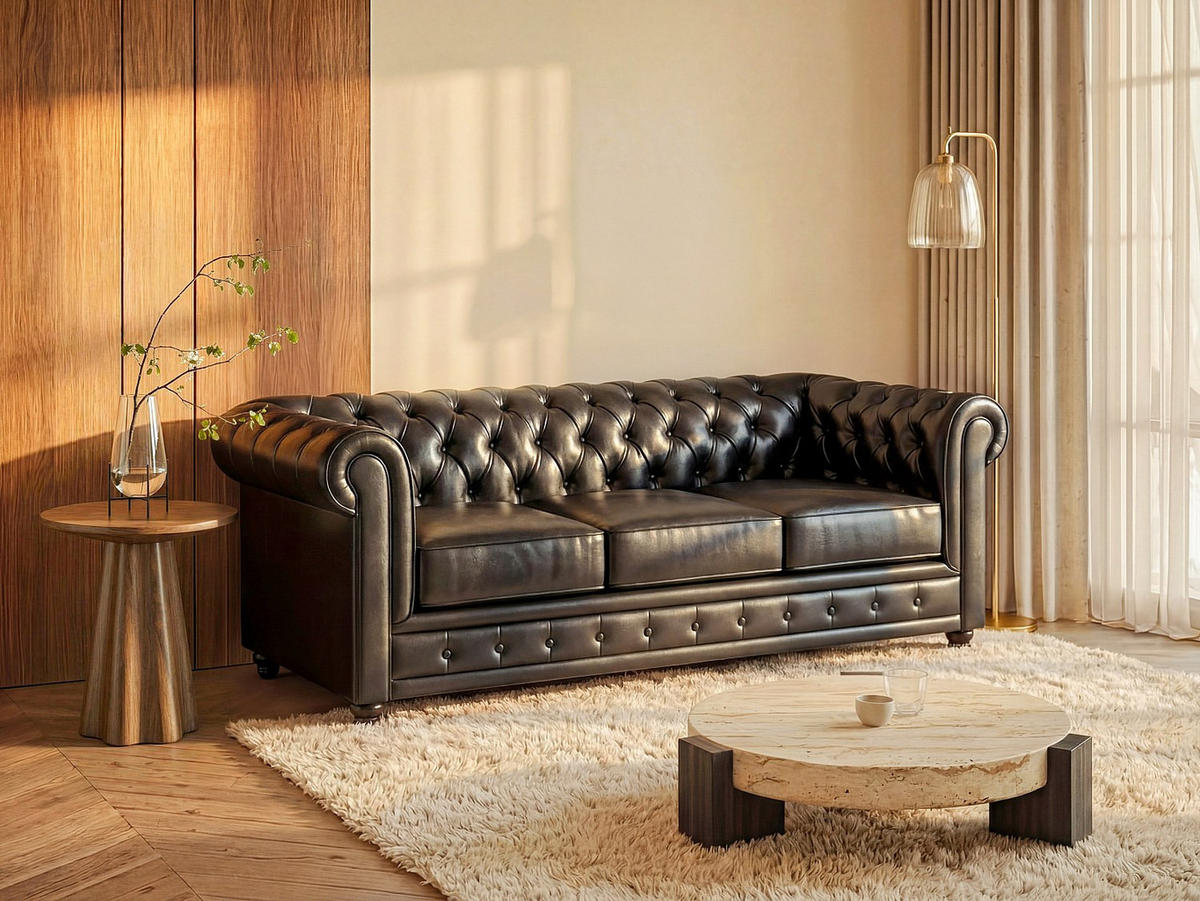 SOFA ohne Schlafmöglichkeit - 3 Personen - Kunstleder - Schwarz - - Schwarz, Leder (205/72/88cm) - Vente-Unique