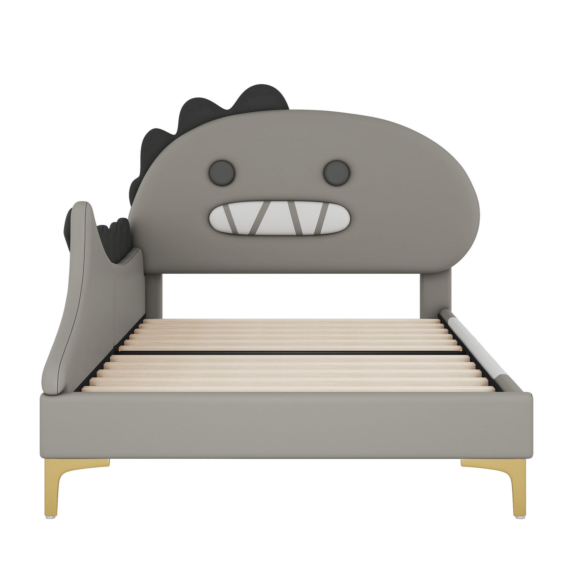 KINDERBETT 90/200 cm Grau, mit Dinosaurier-Design und PU-Material - Grau, Kunststoff