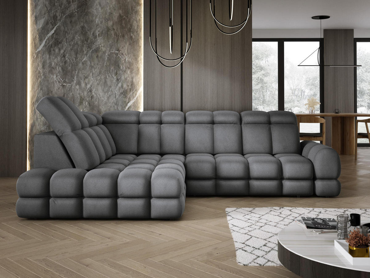 ECKSOFA TOLLO Solar-stoff L-form 302x217x105 cm grau - Dunkelgrau, Holz/Textil (302/217cm) - DomoHome