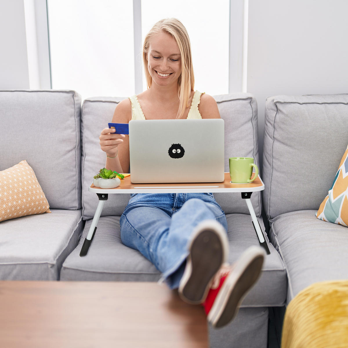 LAPTOPTISCH - Hellbraun, Kunststoff/Metall (40/63/26cm) - Relaxdays