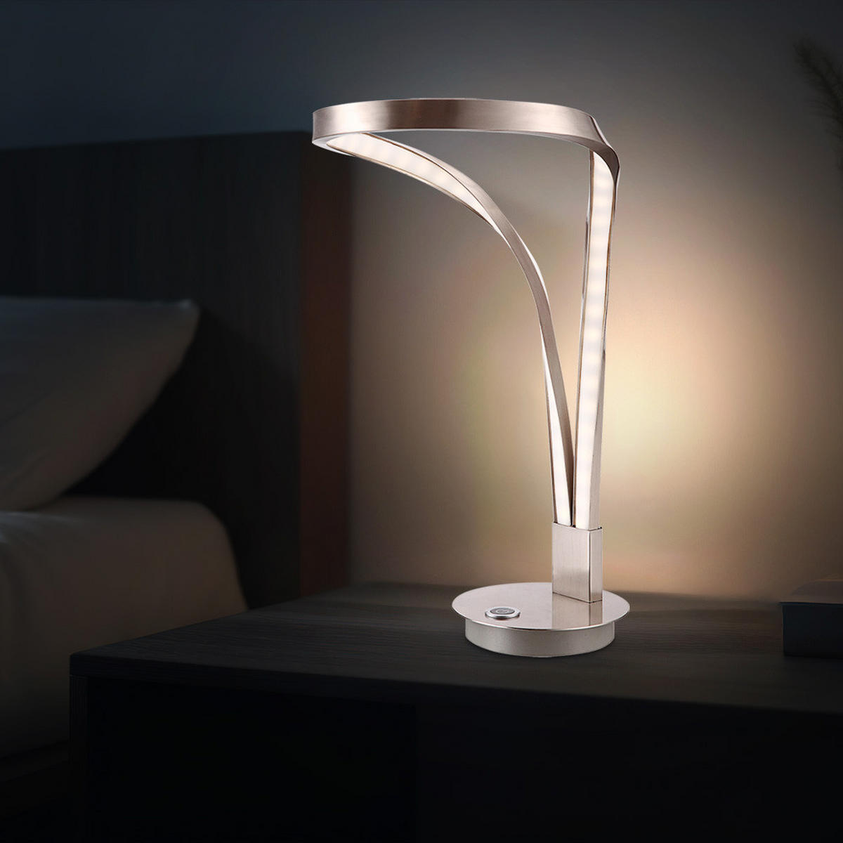 LED TISCHLEUCHTE UNA Nickel Matt Silber - Silberfarben, Kunststoff (20/25/36cm) - Globo Lighting