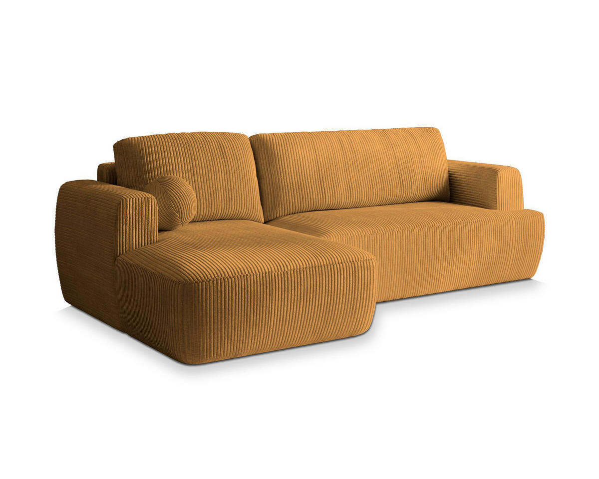 ECKSOFA SENTI P L-S Gelb Kordstoff mit Schlaffunktion - Gelb, Holz (246/148cm) - MASSENO