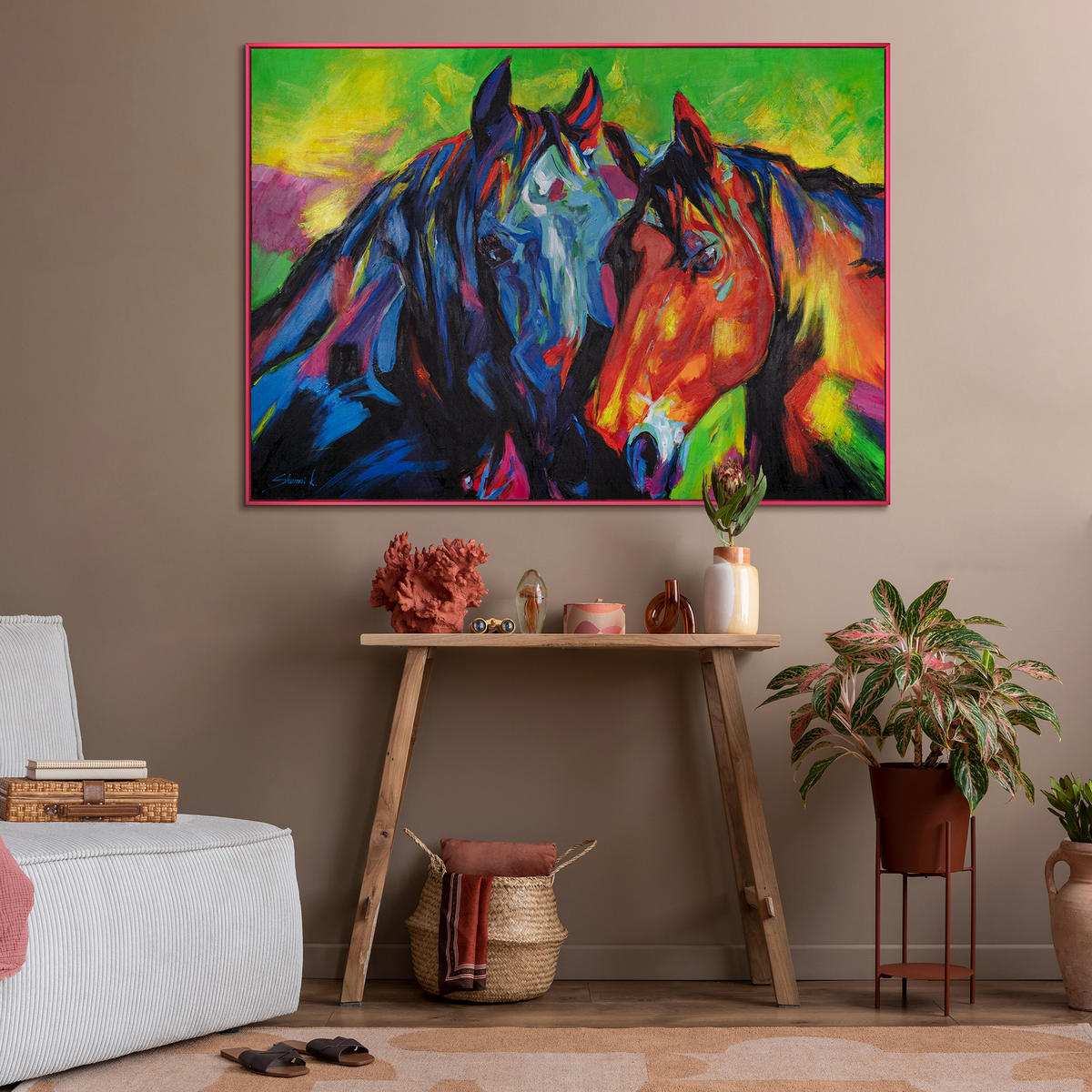 GEMÄLDE Vielfarbige Mähnen Schattenfugenrahmen Pink 120x80 cm - Pink, Holz (120/80cm) - YS-art gallery