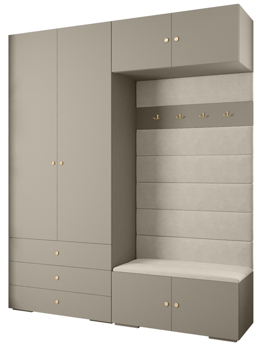 Abiks Möbel Garderoben-Set Kaschmir, Beige, Gold 200x236.7x47 cm