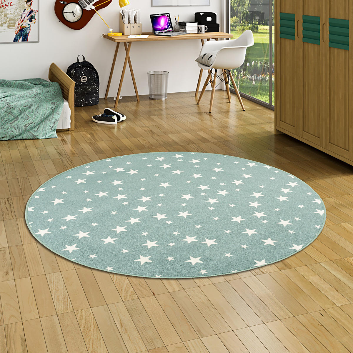 KINDER SPIEL TEPPICH STERNE RUND - Mintgrün, Textil (133/133cm) - Snapstyle