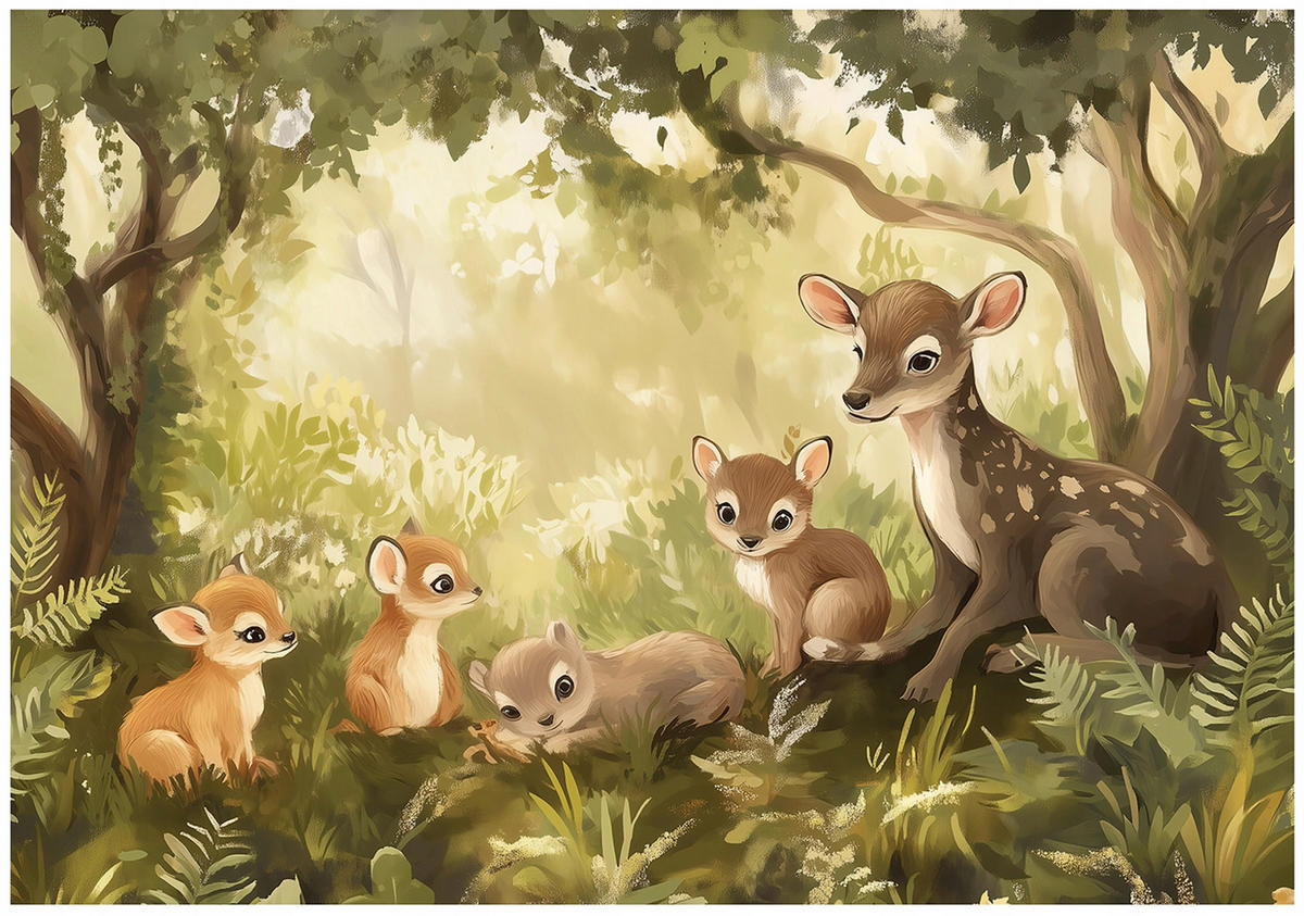 FOTOTAPETE Kinderzimmer Wald Tiere Tapete Kinder 350x250 - Multicolor, Papier (350/250cm) - Wallarena