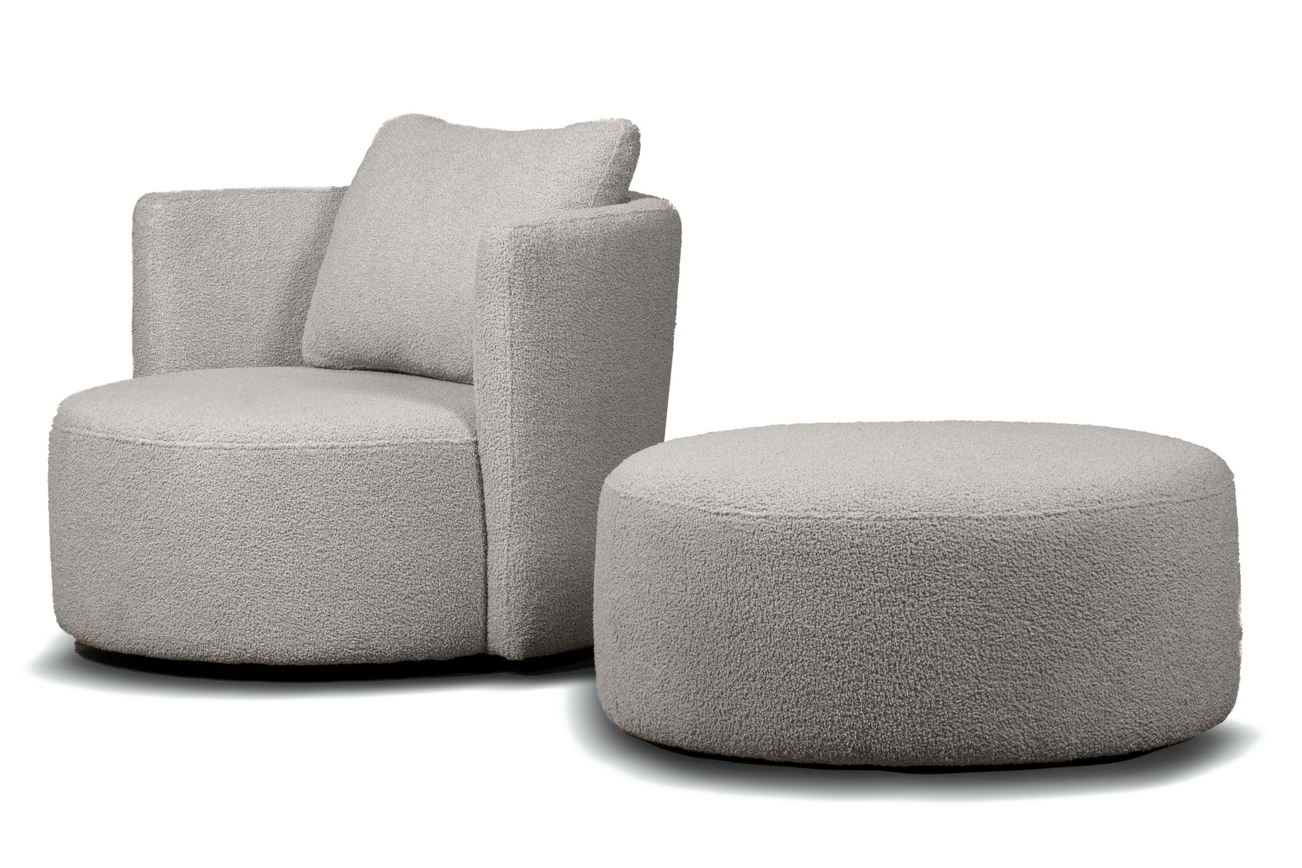 DREHSESSEL-SET RAGGI inkl. Sitzhocker, Boucle, Hellgrau - Hellgrau, Textil (92/75/80cm) - KONSIMO®
