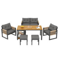 LOUNGEGARNITUR 150/79,5/75 cm Grau/Natur aus Eisen mit abnehmbarem Tisch 6er Set - Grau, Metall - OKMYHOME
