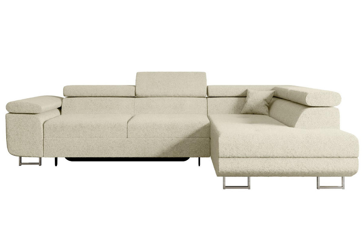 ECKSOFA mit Schlaffunktion und Bettkasten GUSA-L 272x202x107 cm Beige Bouclé - Beige/Silberfarben, Holzwerkstoff/Textil (272/202cm) - ALTDECOR