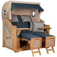 STRANDKORB XXL Düne Grande Teak PE Shell - Blau/Braun, Metall (142/170/95cm) - Mr. Deko