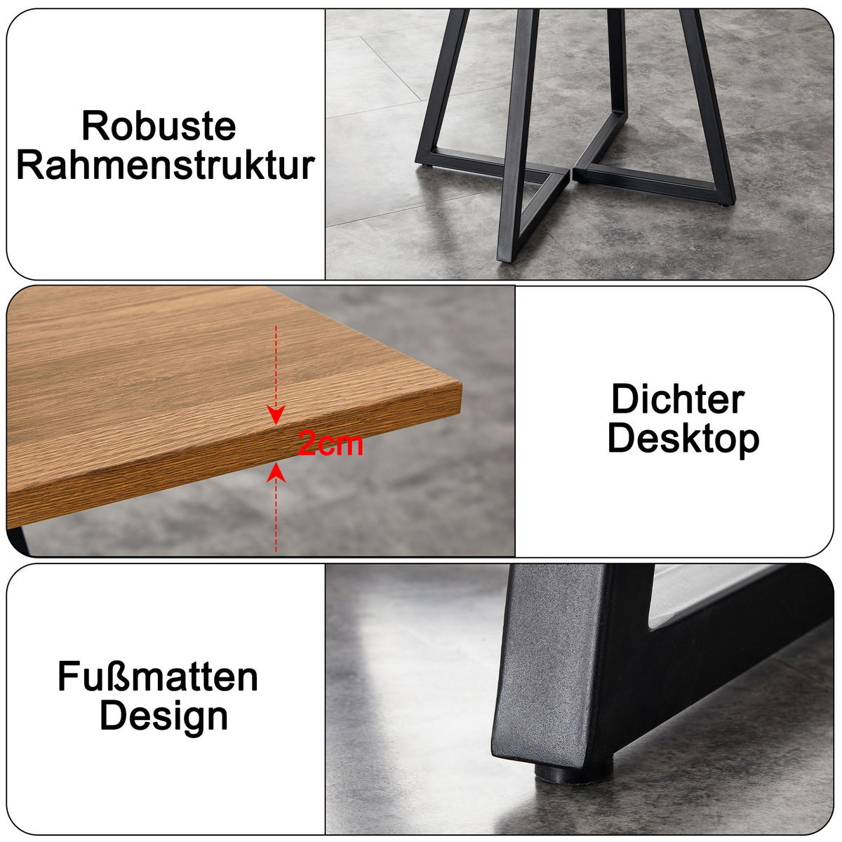 ESSTISCH 80/80/75 cm schwarz braun aus Holz Metall für bis zu 4 Personen - Schwarz, Holzwerkstoff (80/80/75cm) - OKWISH