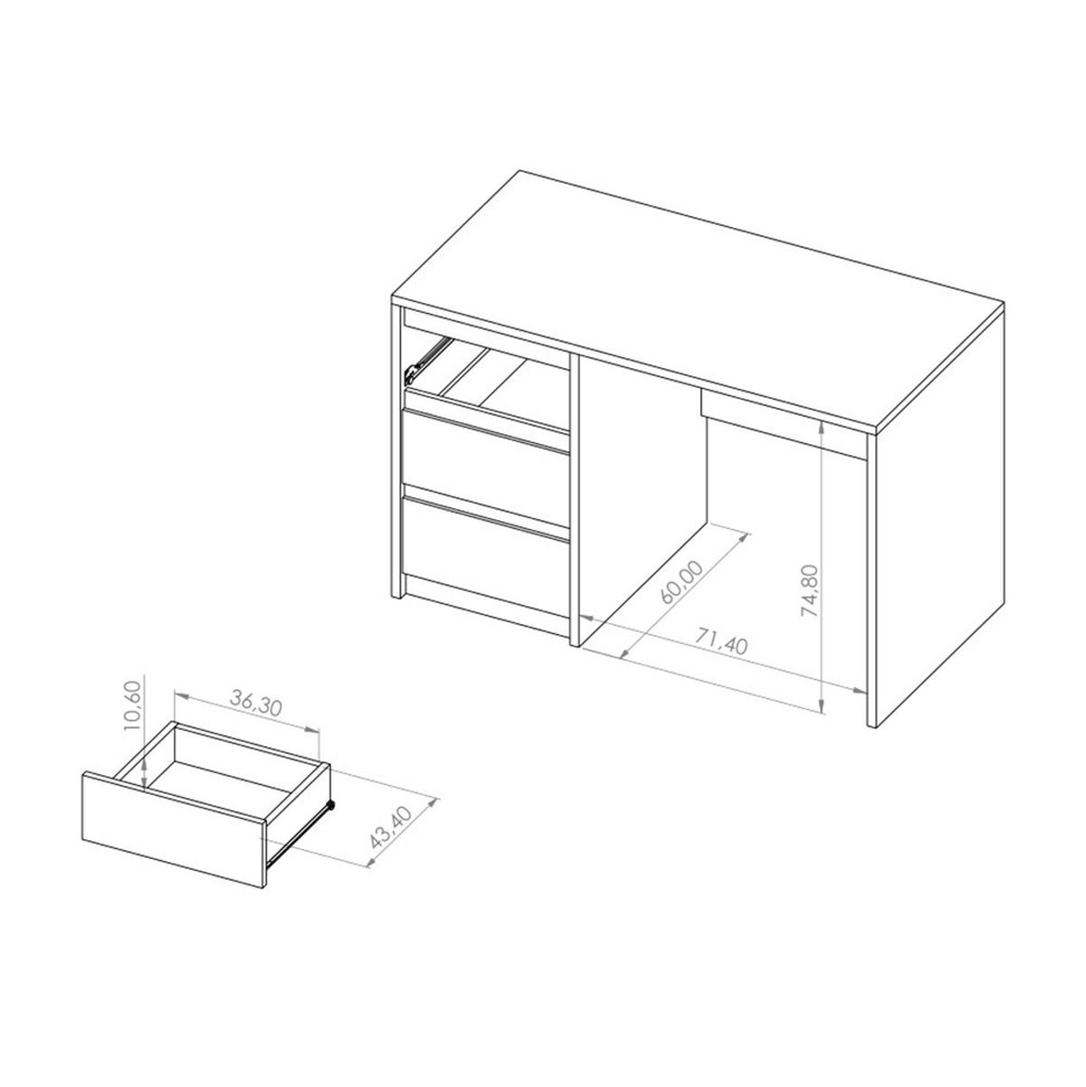SCHREIBTISCH Devon mit 3 Schubladen, Eiche monastery - Eichefarben/Schwarz, Holzwerkstoff/Metall (60/120/70cm) - Beautysofa