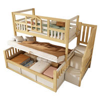 ETAGENBETT 90/200 cm & 140/200 cm in Weiß & Eichefarben mit Bettkasten, Treppe mit Ablagefächern und Fenstern - Weiß/Naturfarben, Holzwerkstoff (140/200cm) - STILVORA