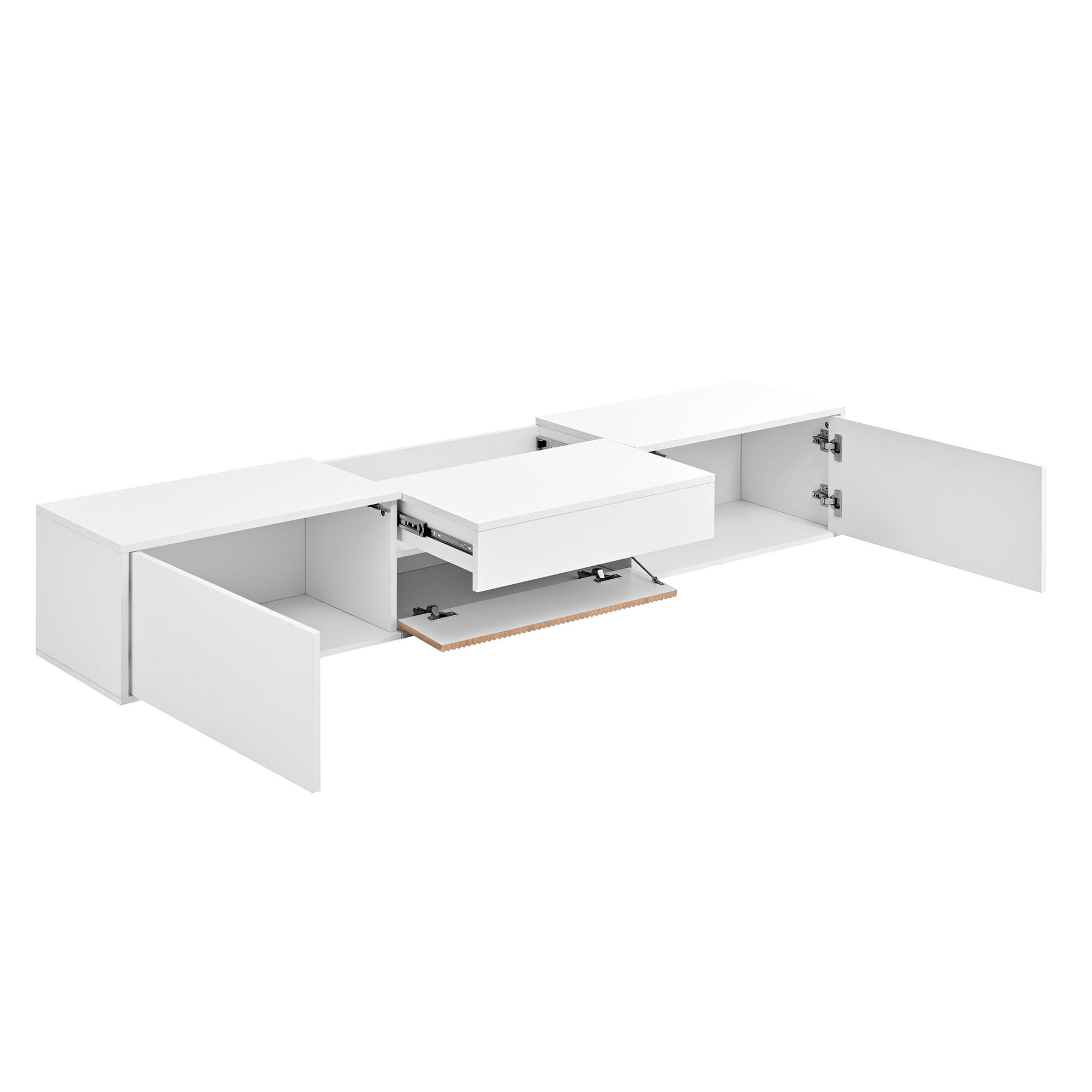 TV-SCHRANK 180/34/30 cm Weiß Holzoptik mit Beamer-Ablage und Türen - Weiß, Holzwerkstoff (180/30/34cm) - Oxeza