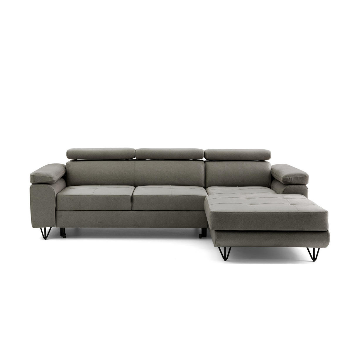 ECKSOFA NORIS L Rechts mit Schlaffunktion 128x203 Velours Taupe - Taupe/Schwarz, Holz/Textil (183/250cm) - Muffo