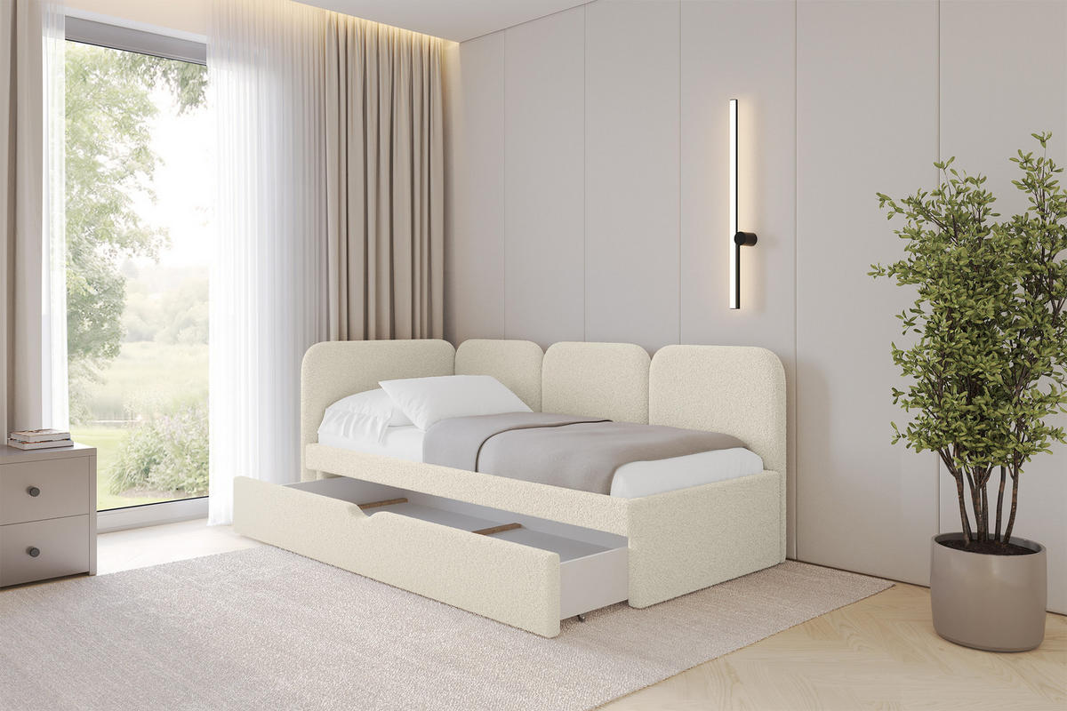 EINZELLBETT Jugendbett mit Bettkasten, Rechts - ALVY 80x200 Beige - Perlmutt, Holzwerkstoff/Textil (80/200cm) - ALTDECOR