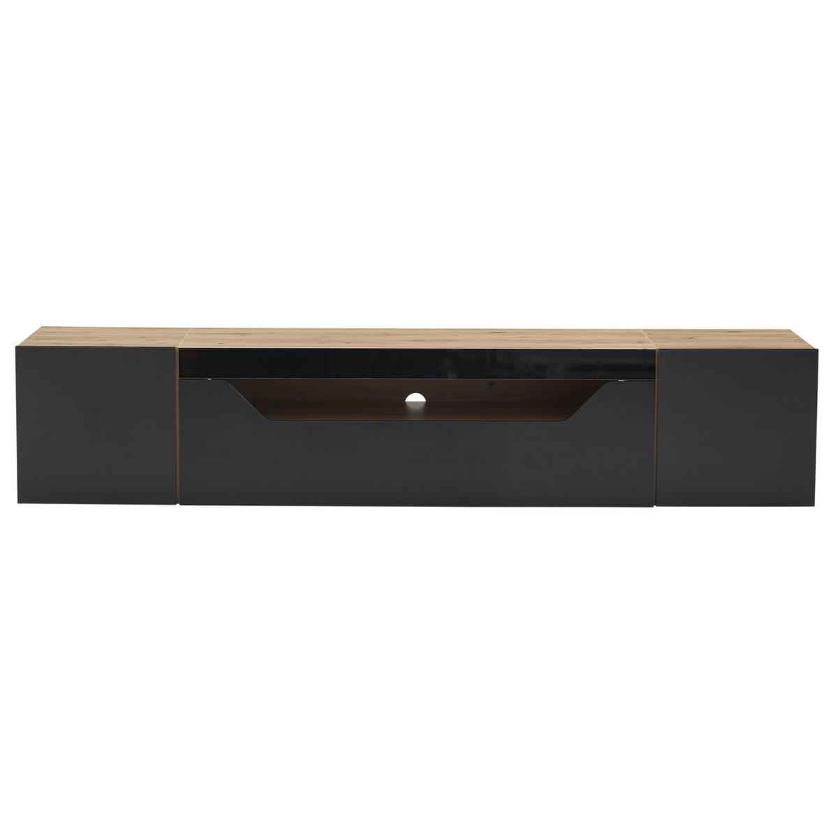TV-ELEMENT wandmontiert 180 x 37 x 36 cm Schwarz/Natur mit LED - Schwarz, Holzwerkstoff (37/36/180cm) - Beauniv