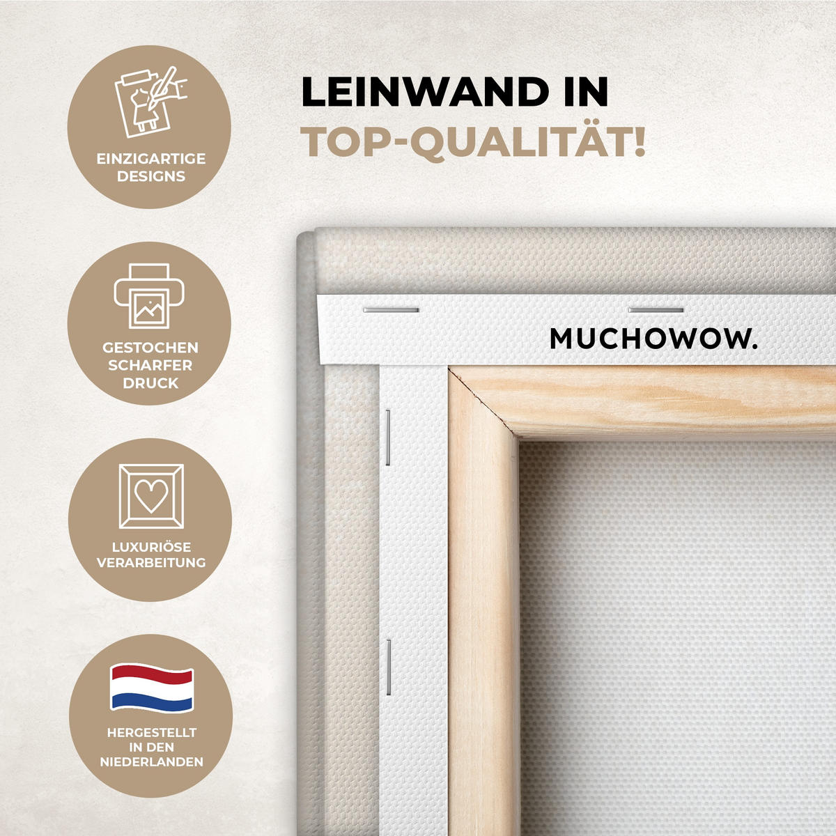 LEINWANDBILD Braun - Japandi - Abstrakt Deko Groß 90x90 cm - Beige, Textil (90/90cm) - MuchoWow