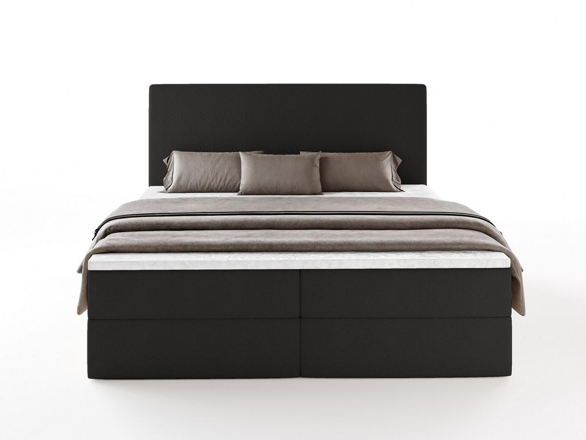 BOXBETT SENTO 140x200 cm mit Bettkasten, Bonell-Matratze H3 und Topper – Bouclé Schwarz - Schwarz, Textil (140/200cm) - Luxkor24