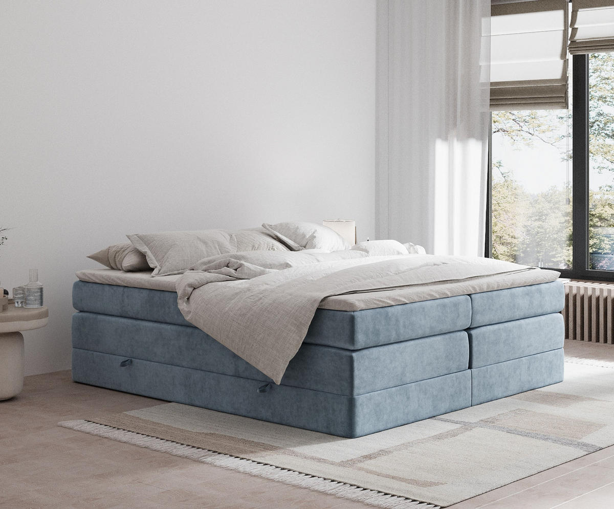 BOXSPRINGBETT Juniper Blau Grau 180/200 cm - Blaugrau/Schwarz, Holz/Holzwerkstoff (180/200cm) - Maison de Reve