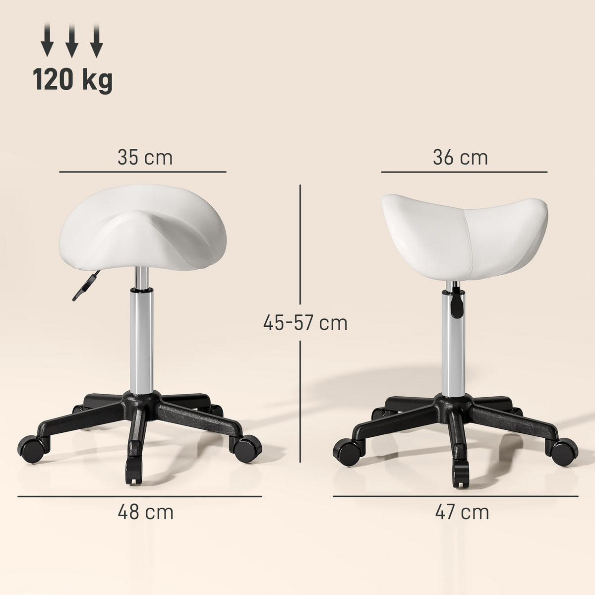 BÜROHOCKER DE-18024 höhenverstellbar 45-57 cm, ergonomisch Weiß - Weiß, Metall (47/57/48cm) - ComfortXL