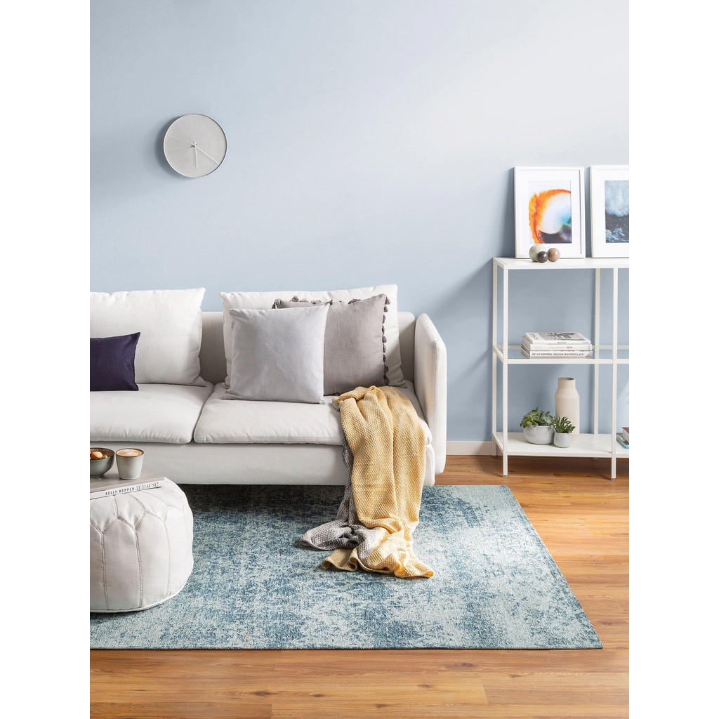 Thumbnail - benuta Pop Flachgewebeteppich, Blau, Textil, Patchwork, Rechteckig, 75x165 cm, Oeko-Tex® Standard 100, für Fußbodenheizu...