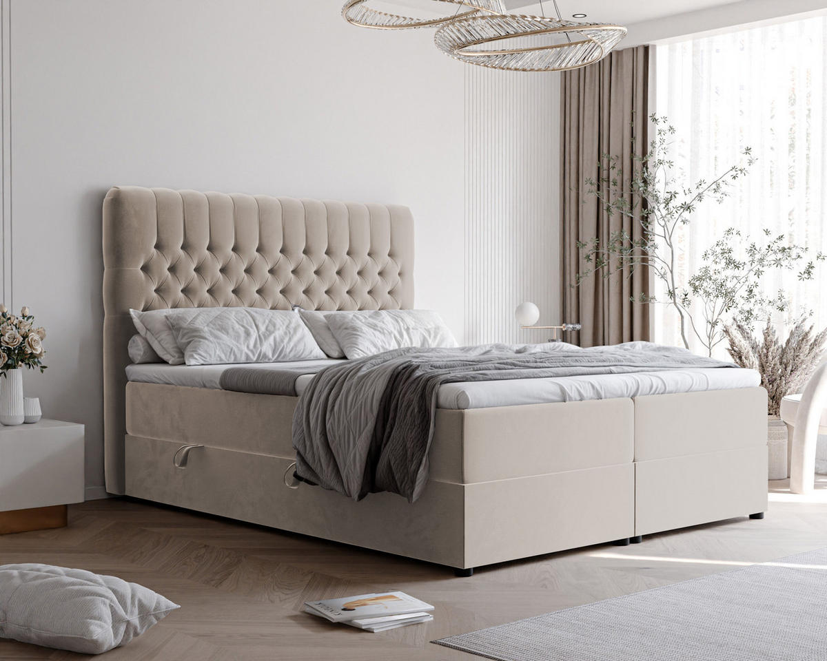 BOXBETT 120x200 cm mit Topper - Beige, Holzwerkstoff/Textil (120/200cm) - Idohome