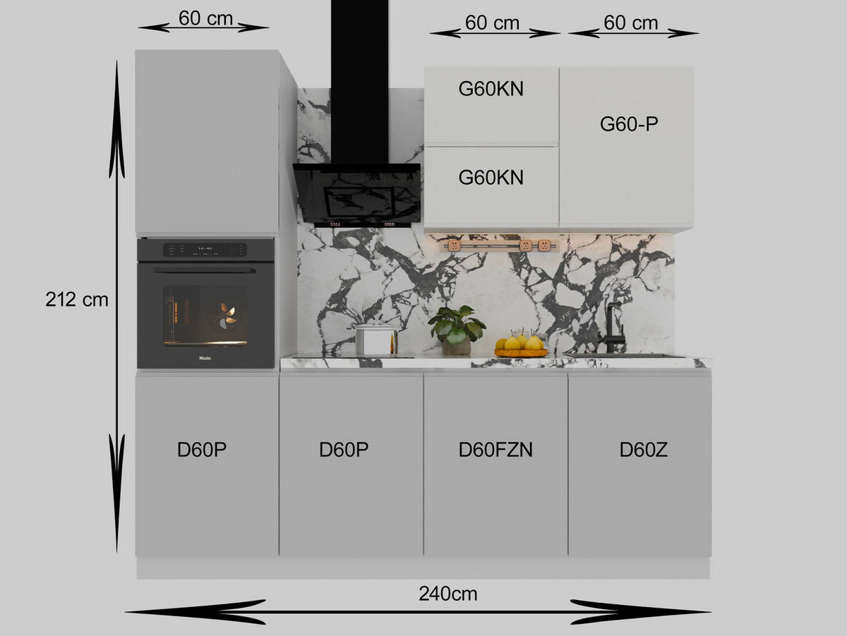 KÜCHENZEILE 240 cm Glanzia – KU-S05 – Grau / Weiß – Hochglanz - Weiß Hochglanz/Grau, Holzwerkstoff (240/212/60cm) - hi-markt