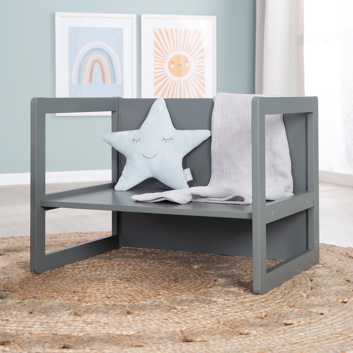 KINDERSITZGRUPPE 3in1 - Anthrazit, Holzwerkstoff (61/30/44cm) - Roba