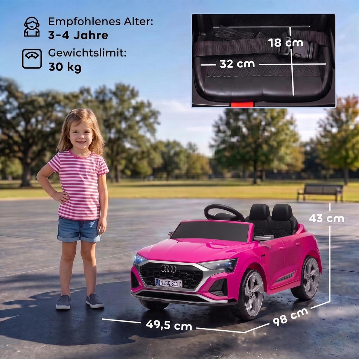 KINDER-ELEKTROAUTO Kunststoff Stahl Rosa - Rosa, Kunststoff (98/49.5/43cm) - AIYAPLAY