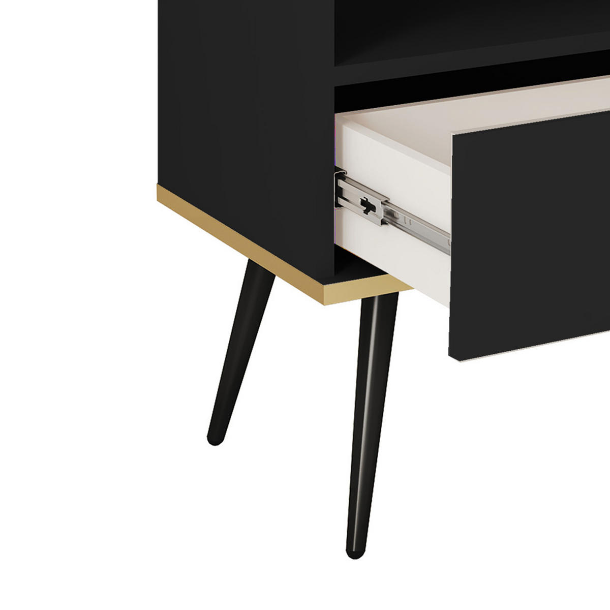 NACHTTISCH Schwarz - S-54, Hochglanz, Schubladen Push-to-Open 54x39x59 cm Schwarz/Schwarz - Schwarz, Holzwerkstoff/Kunststoff (54/59/39cm) - DomoHome