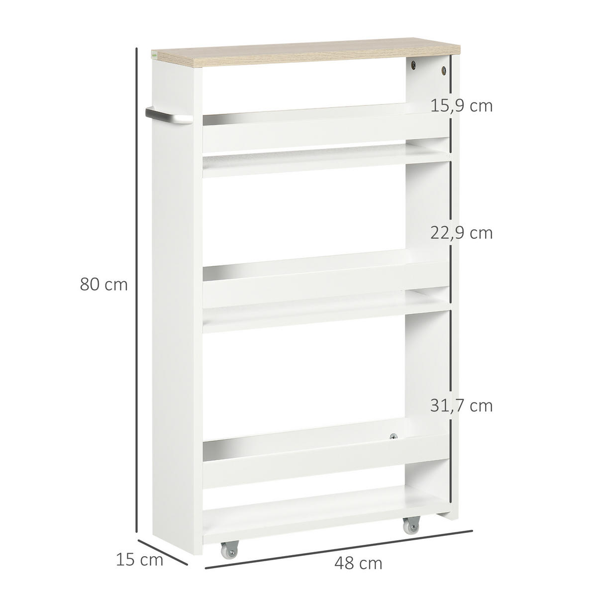 SERVIERWAGEN DE-12354 mit rollen 3 Ebenen 48/15/80 cm Weiß - Weiß, Holzwerkstoff (15/80/48cm) - ComfortXL