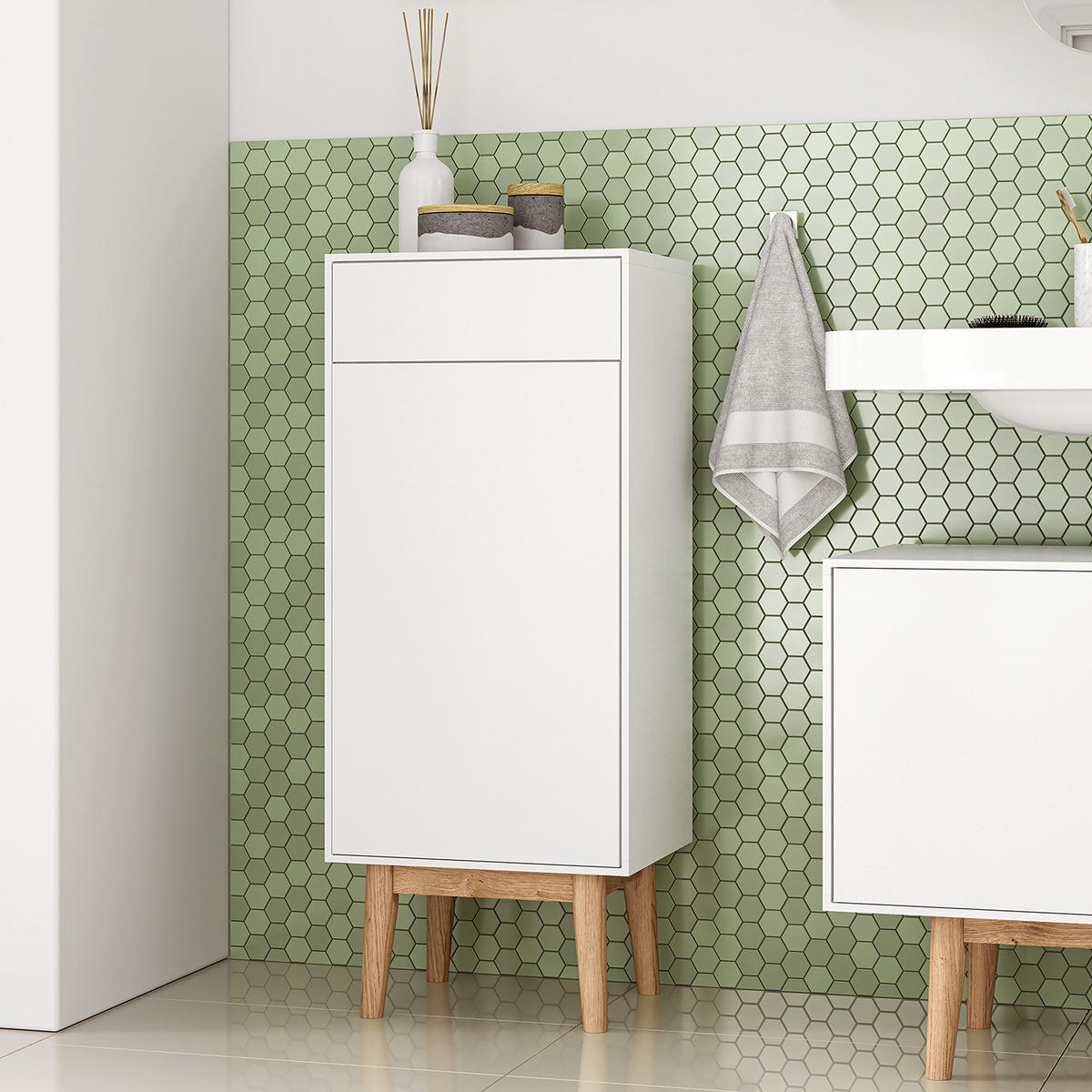 UNTERSCHRANK mit 1 Schublade - Eiche teilmassiv - Weiß, Holz/Holzwerkstoff (40/97/32cm) - home24