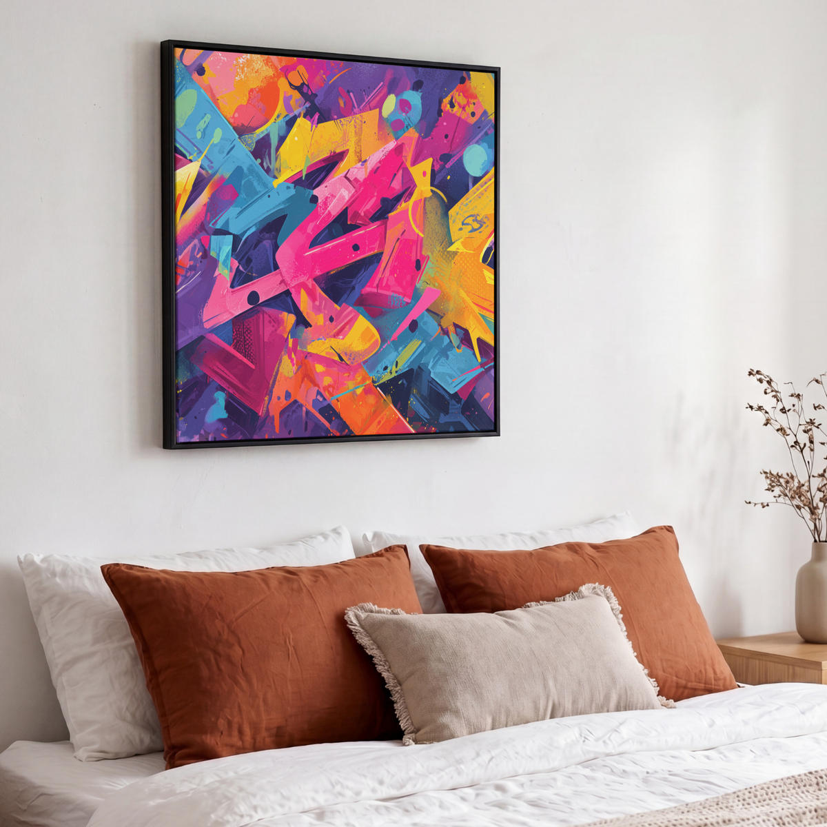 LEINWAND Bilder mit Rahmen - Abstrakt - Formen - Farbenfroh - 50x50 - Magenta, Textil (50/50cm) - MuchoWow