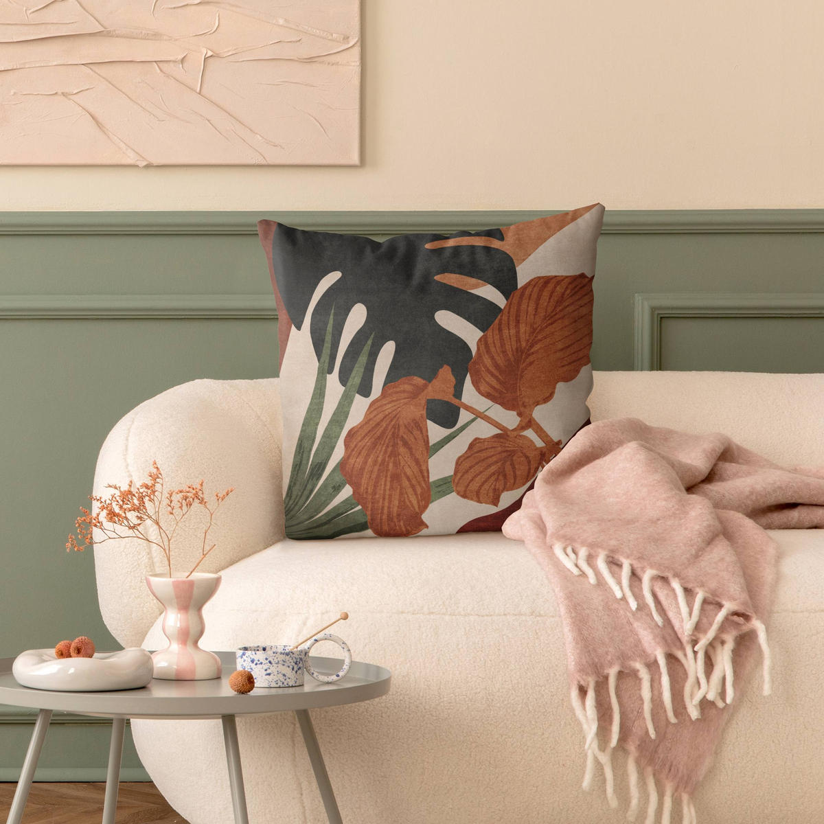 KISSENBEZUG Tropische Boho Blätter 40/40 cm - Eichefarben, Textil (40/40cm) - Bilderwelten