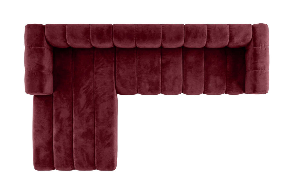 ECKSOFA Modulares In L-Form, Velvet-Stoff Riviera, Rotwein, Links, GRAND 318 cm - Dunkelrot, Holz (318/179cm) - Kaiser Möbel