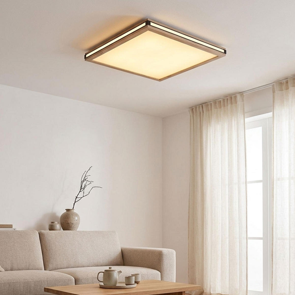 LED DECKENLEUCHTE CARLA Metall Weiß Holzoptik 3 Lichtmodi - Weiß, Metall (60/60/7.5cm) - Globo Lighting