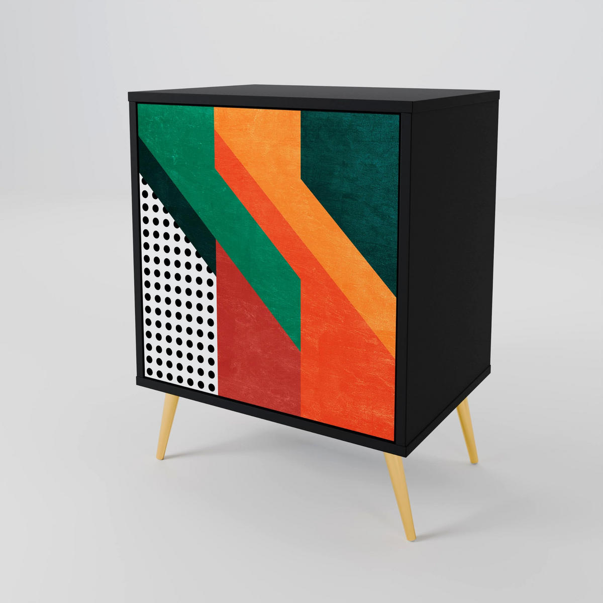 SIDEBOARD MAKESHIFT ARTISTRY, Schwarz, 57,5x42x67,5 cm, Schwarze Metall-Rahmenfüße - Multicolor/Schwarz, Holzwerkstoff/Metall (57.5/67.5/42cm) - SpaceRebels