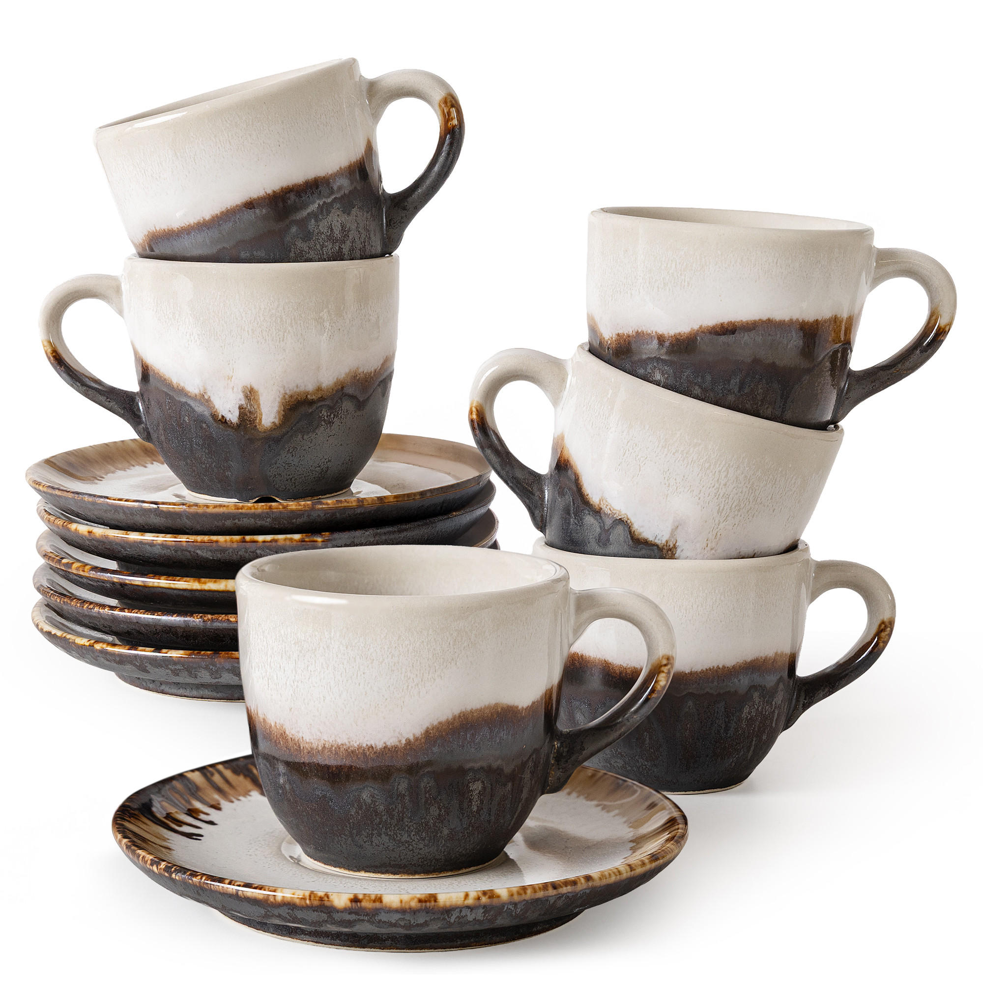 KAFFEETASSE PRIMA, mit Untertasse, 6-tlg, Hellbeige - Beige, Keramik (11/7/9cm) - KONSIMO®