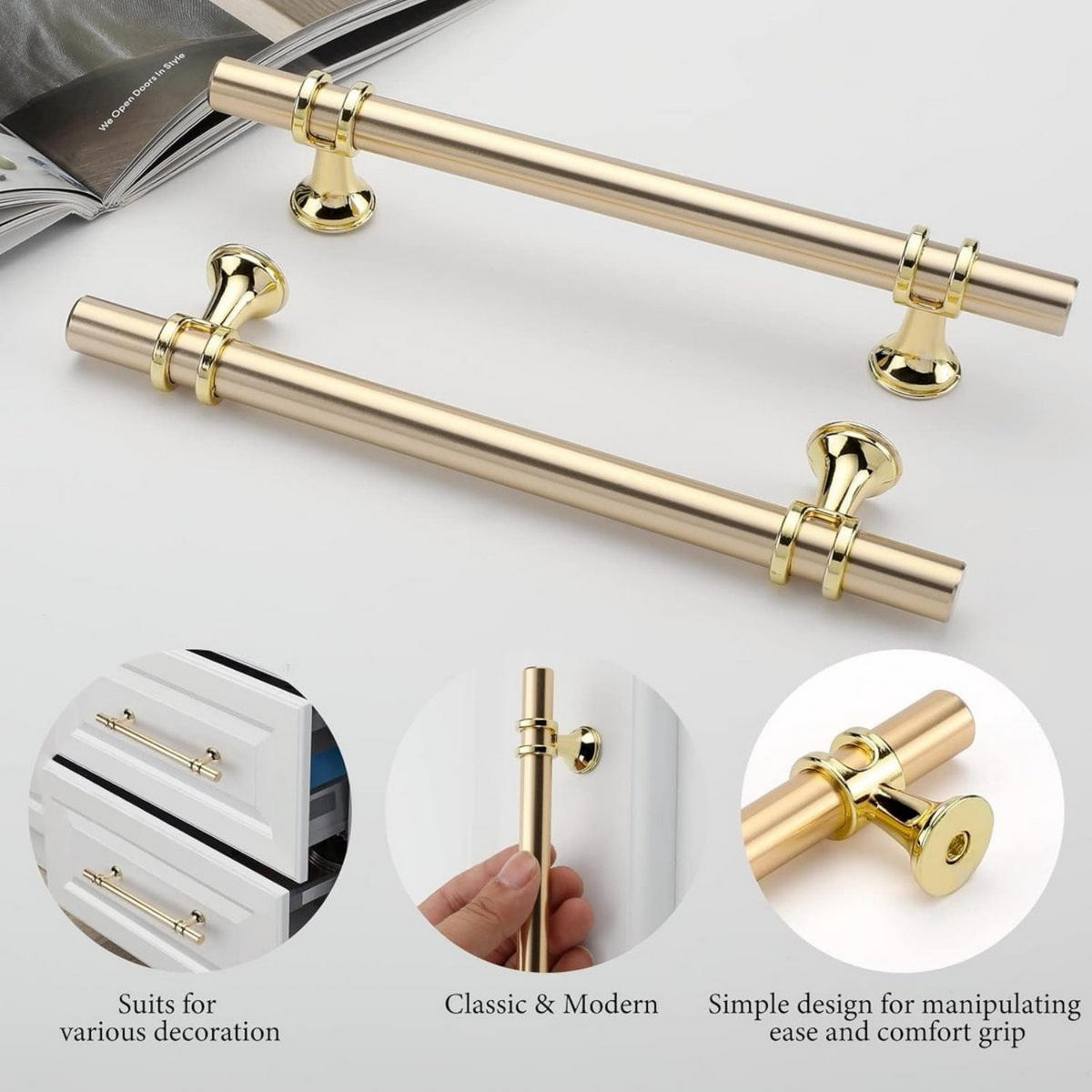KÜCHENSCHRANKGRIFF 6er-Set Gold 128 mm Zink-Aluminiumlegierung Schublade - Goldfarben, Metall (1.2/3.2/12.8cm) - MCBOSON