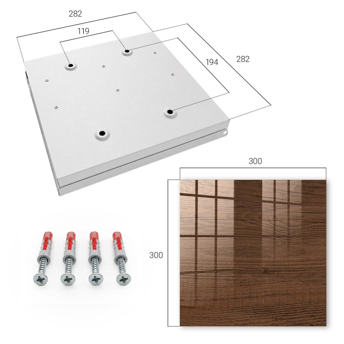 SCHLÜSSELBOX Weiß 30x30 cm – Türöffnung nach rechts - Holzstruktur - Braun, Metall (30/30/5cm) - TULUP