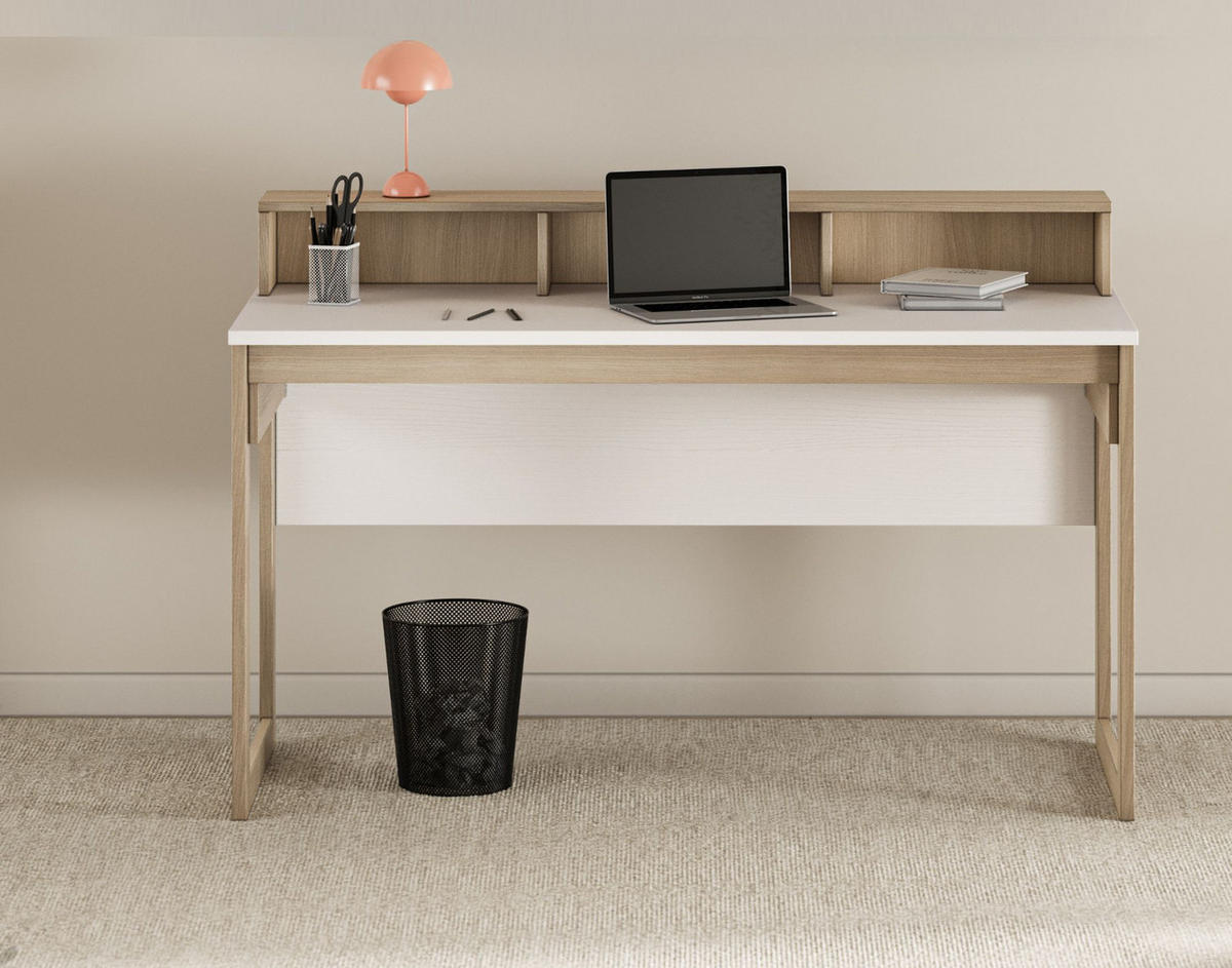 WOHNKOMBINATION weiß, Eiche, Set mit Highboard und Schreibtisch, Soft-Close, Finnes - Eichefarben/Weiß, Glas/Holzwerkstoff (246/125/60cm) - Furn.Design