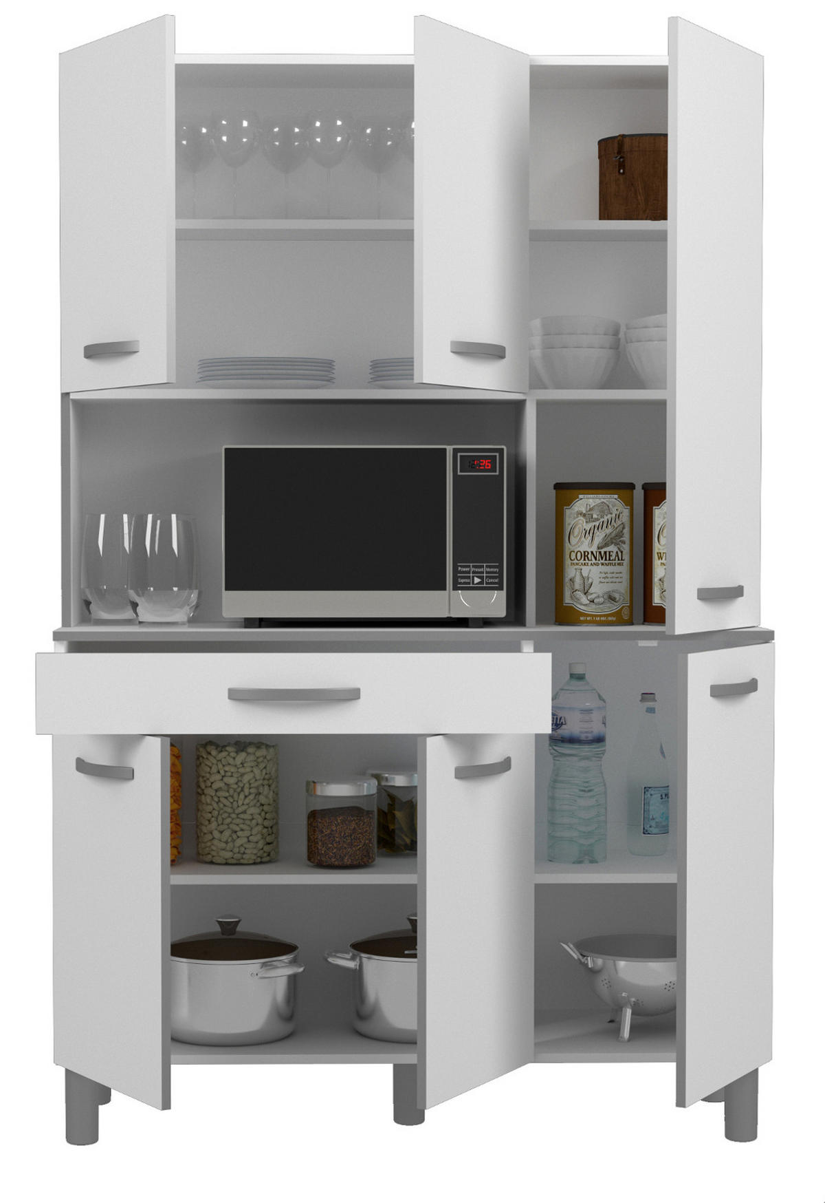 MINIKÜCHE Set 2-tlg. weiß, grau mit Buffet und Mehrzweckschrank - Multicolor, Holzwerkstoff (180/181/44cm) - Parisot Meuble