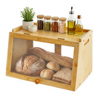 BROTKASTEN Natur Bambus Sichtfenster Klappe Schiebetür 39 cm - Hellbraun, Holz/Kunststoff (39/23/26cm) - Relaxdays