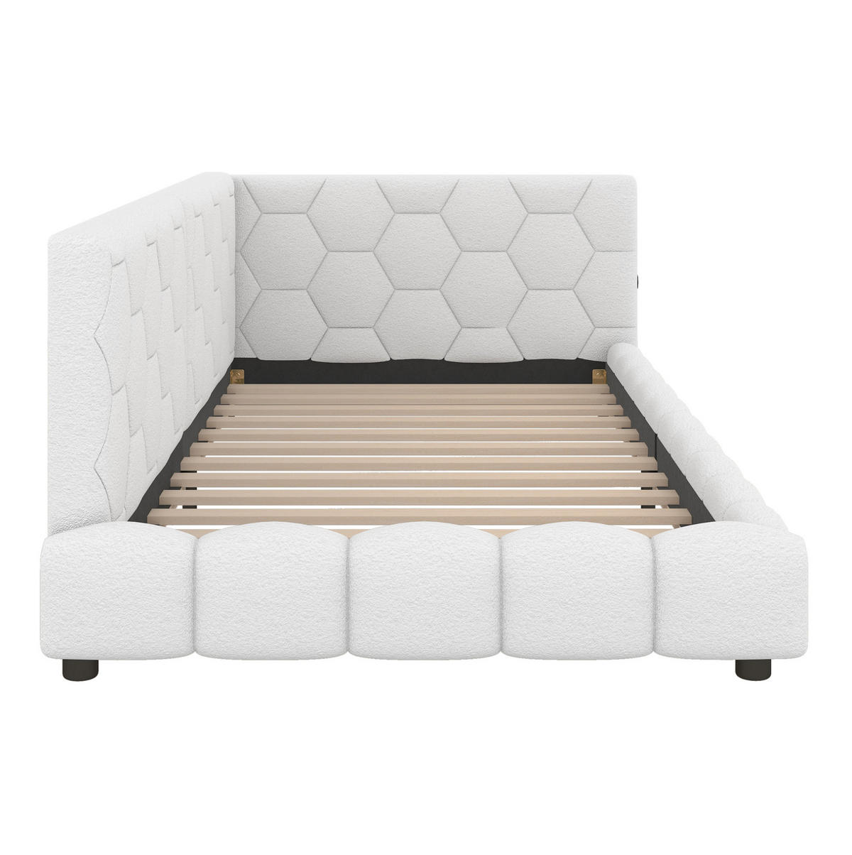 POLSTERBETT 90/200 cm Weiß mit LED-Beleuchtung und USB- und Type-C-Anschlüssen - Weiß, Textil (90/200cm) - Flora Grace